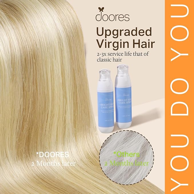 DOORES Seamless Clip in Human Hair Extensions - DirtyBlonde Highlight Golden Blonde, 130g 7pcs 18 Inch, Invisible Edge Natural Straight