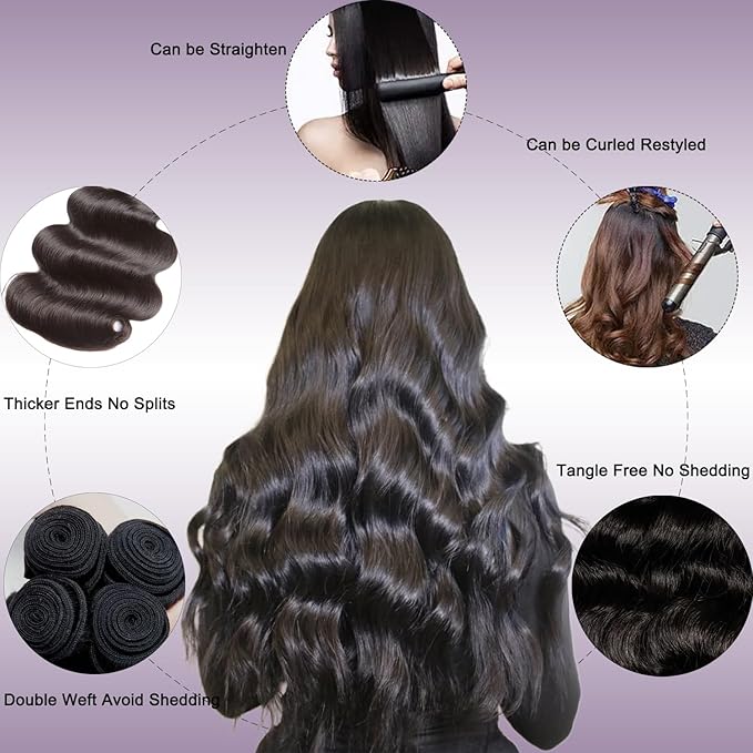 12A Human Hair Bundles 20 22 24 26 Inch Body Wave Bundles Human Hair 100% Unprocessed Virgin Hair Extensions Raw Quick Weave Extensions Natural Black