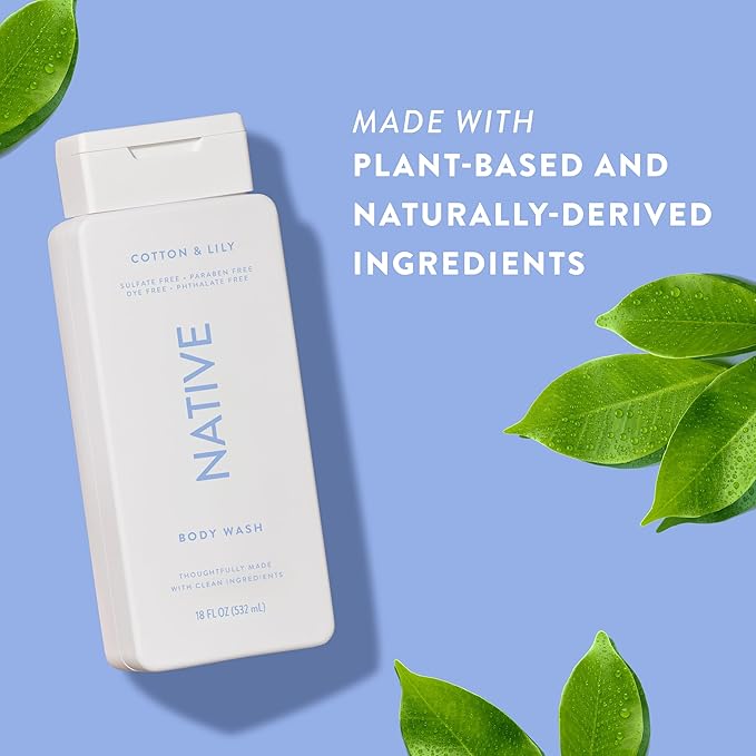 Native Body Wash Contains Naturally Derived Ingredients | For Women & Men, Sulfate, Paraben, & Dye Free Leaving Skin Soft and Hydrating | Cotton & Lily 18 oz