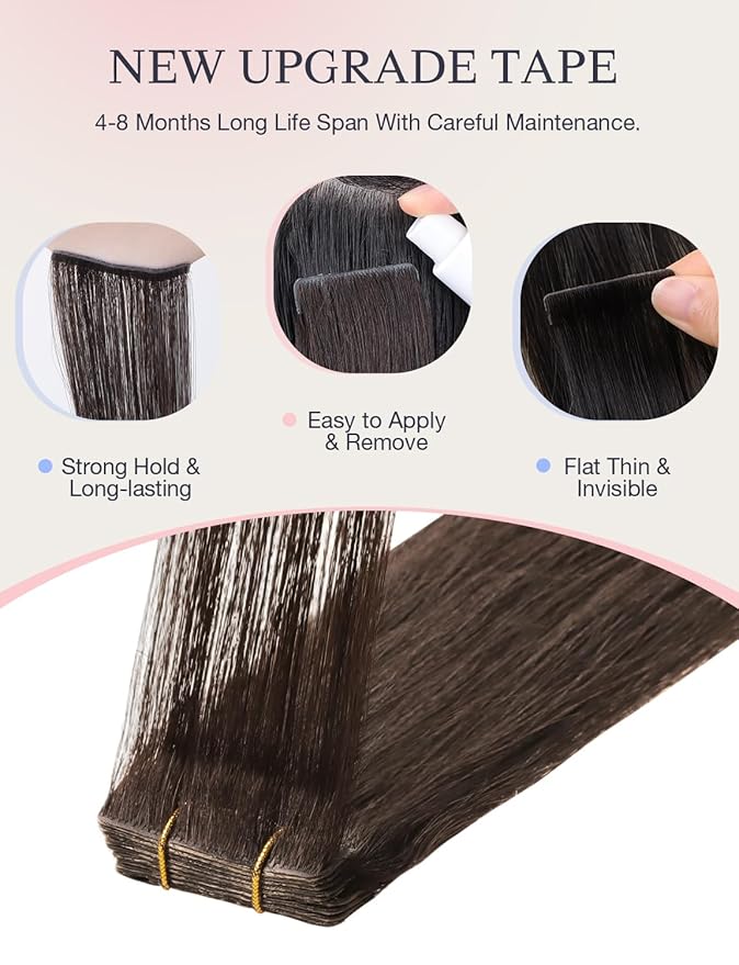DOORES Invisi Edge Tape in Hair Extensions Human Hair, Chocolate Brown 10 Injection Tape-ins with 10 Injection Tape-ins 50g 20 Inch, Injected Tape in Extensions Thick Ends