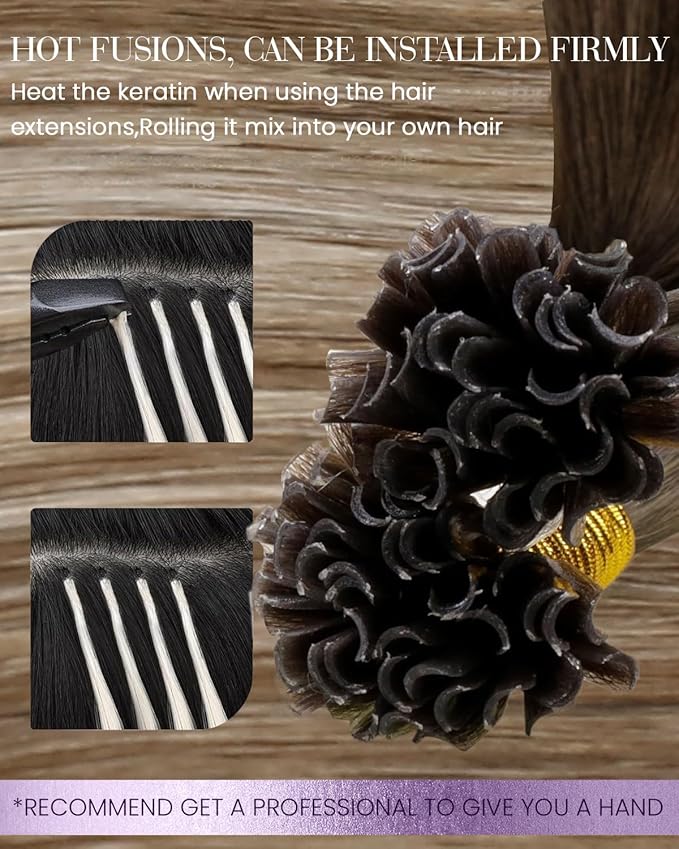 LaaVoo K Tip Hair Extensions Real Human Hair U Tip Hair Extensions Light Brown Mix Dark Golden Blonde Ktip Human Hair Extension Ombre Brown Hot Fusion Blonde 16 inch 50g/50s
