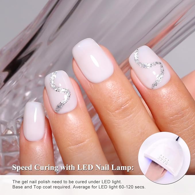 Imtiti Milky White Gel Nail Polish, Jelly Nude Sheer White Gel Polish for Nails, Translucent White UV/LED Soak Off Gel Polish for DIY Nail Art Manicure and Pedicure at Home or Salon (0.34 Fl Oz-1924)