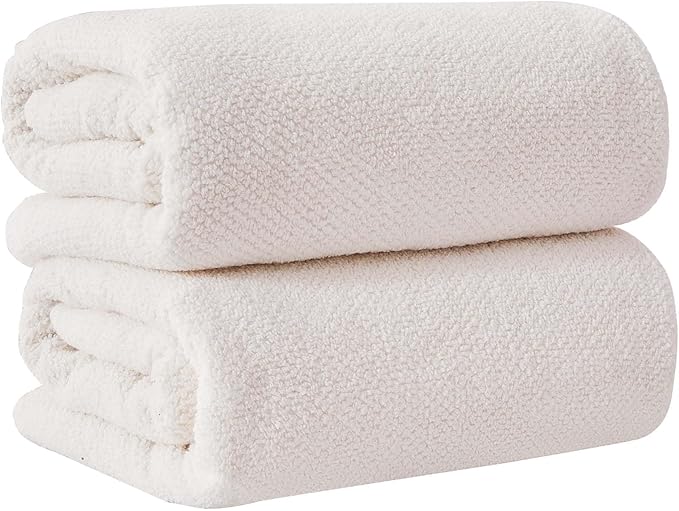 Great Bay Home 100% Cotton Oversized 2 Pack 68x35 Extra Large Towel Set - Absorbent, Quick-Drying, Durable Oversized Bath Sheets for Bathroom Décor (Ivory)