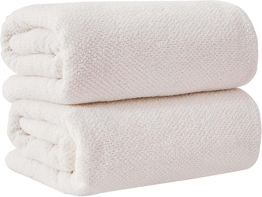 Great Bay Home 100% Cotton Oversized 2 Pack 68x35 Extra Large Towel Set - Absorbent, Quick-Drying, Durable Oversized Bath Sheets for Bathroom Décor (Ivory)