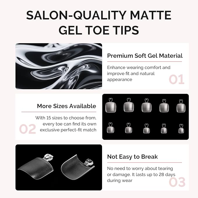 MelodySusie Squoval Toe X Nail Tips - 300Pcs 15Sizes Clear Acrylic, Full Matte Full Cover Press on Nails for DIY Extension & Salon Use,Pre-Shaped for Long-Lasting Manicure