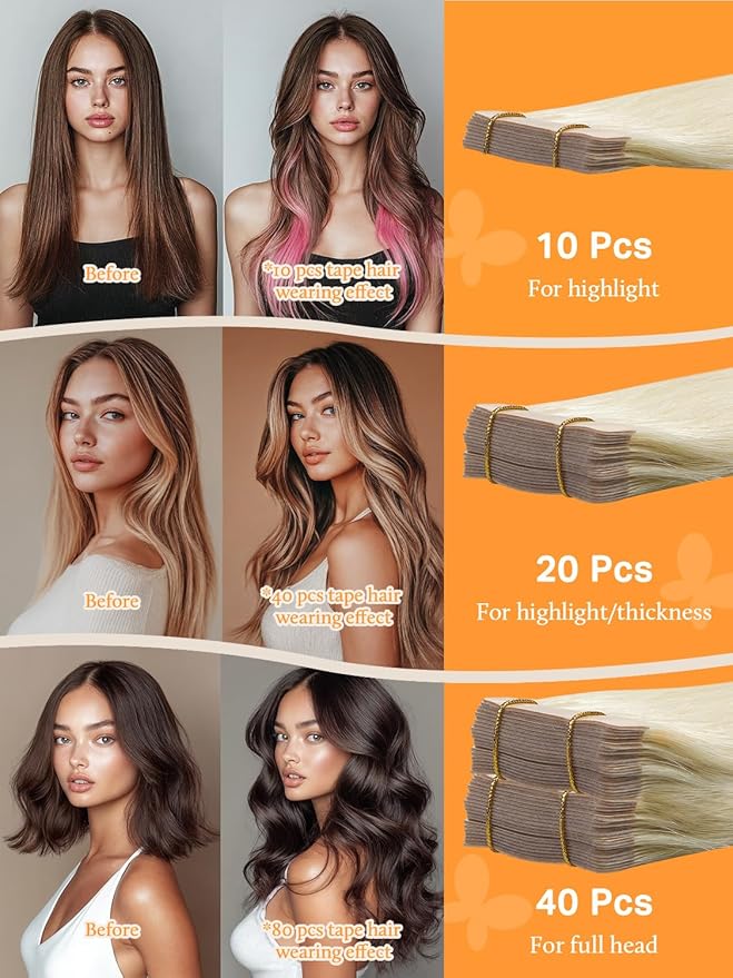 DOORES Hair Extensions Real Human Hair Tape in, Platinum Blonde 12 Inch 20g 10pcs, Tape in Human Hair Extensions Straight Hair Skin Weft for Women Natural Remy Hair