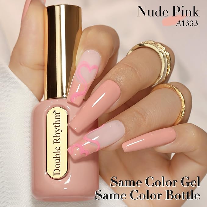 Double Rhythm 0.50 OZ Gel Polish Hema Free Same Color Same Bottle Golden Round Translucent Neutral Natural Milky 15 ML Jelly UV Polish Art DIY at Home (Nude-C1333)
