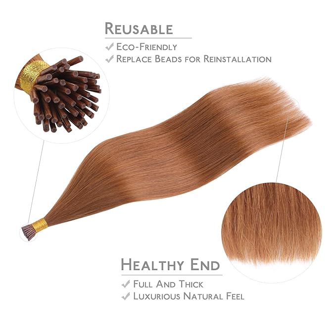 WENNALIFE I Tip Hair Extensions Human Hair, 50g 50s 18 Inch Cinnamon Terra Copper Remy Itip Human Hair Extensions Invisible Itips Straight I Tips Fusion Extensions Real Human Hair