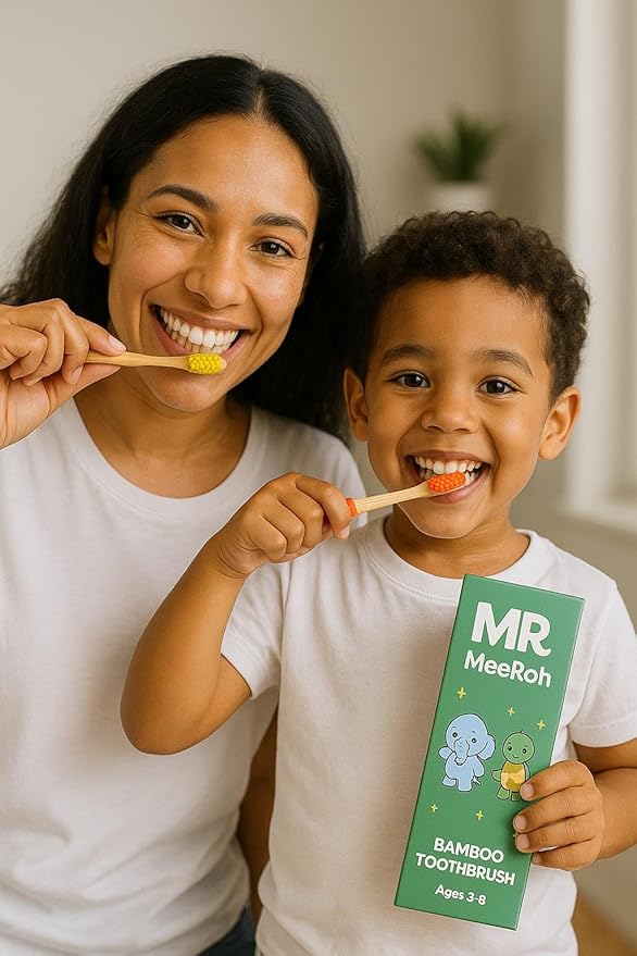 MeeRoh Bamboo Toothbrush for Kids – Eco-Friendly, Soft Bristles, 4-Pack