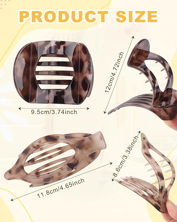 6 PCS French Flat Hair Clips for Women 2 Styles Large Matte Flat Claw Clips Strong Hold No-Slip Duckbill Hair Barrettes for Lying Down, Driving,Yoga(Leopard)