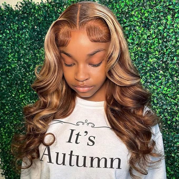 Pizazz Honey Blonde Lace Front Wigs Human Hair Pre Plucked with Natural Hairline 13x4 Glueless Wigs Human Hair 180 Density 4/27 Highlight Body Wave Lace Frontal Wigs 20 Inch