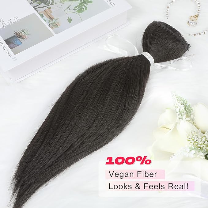 Hair Extensions, 10" Short Clip in Hair Extensions 4PCS Straight Natural Soft Synthetic Hairpiece for Women-Black Brown