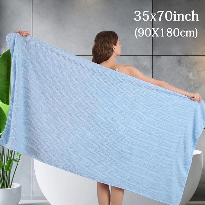 Ycosy 4 Pack Extra Large Microfiber Bath Towels Set,35x70 inches,600GSM,Less Lint Highly Absorbent Super Soft & Quick Dry,Oversized Bath Towels,Perfect for Bathroom Gym Pool,Blue