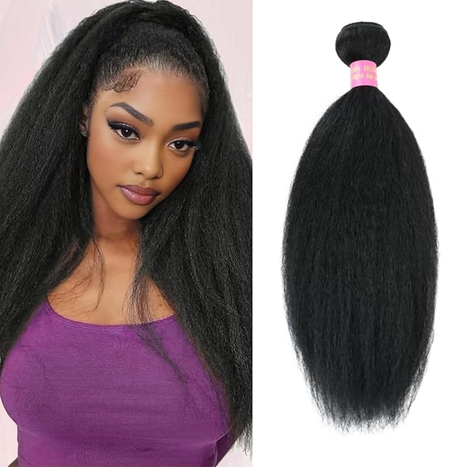 Kinky Straight Bundles 14 Inch 100% Unprocessed Brazilian Virgin Remy Hair Kinky Straight Human Hair Bundles 1 Bundles Sew in Yaki Straight Bundles For Black Women
