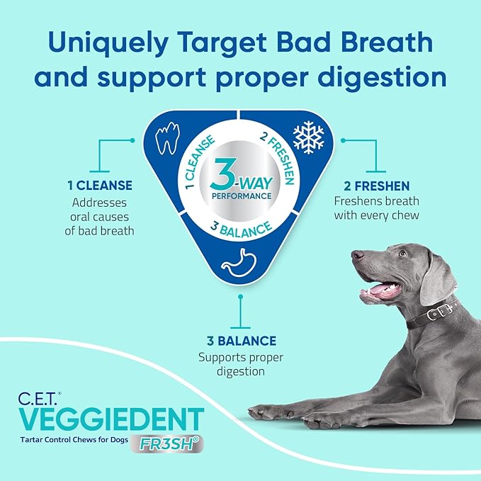 Virbac C.E.T. VEGGIEDENT FR3SH Tartar Control Chews for Dogs, Medium, Beef, 1.6 pounds