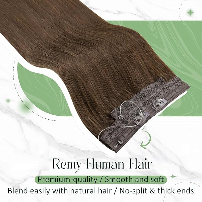 RUNATURE Wire Hair Extensions Real Human Hair Brown, 12 Inch One Piece 70g, Remy Human Hair Invisible Wire Hair Extensions Medium Brown, Short Soft Hair, Blended Well, Easy to Use for Women #4