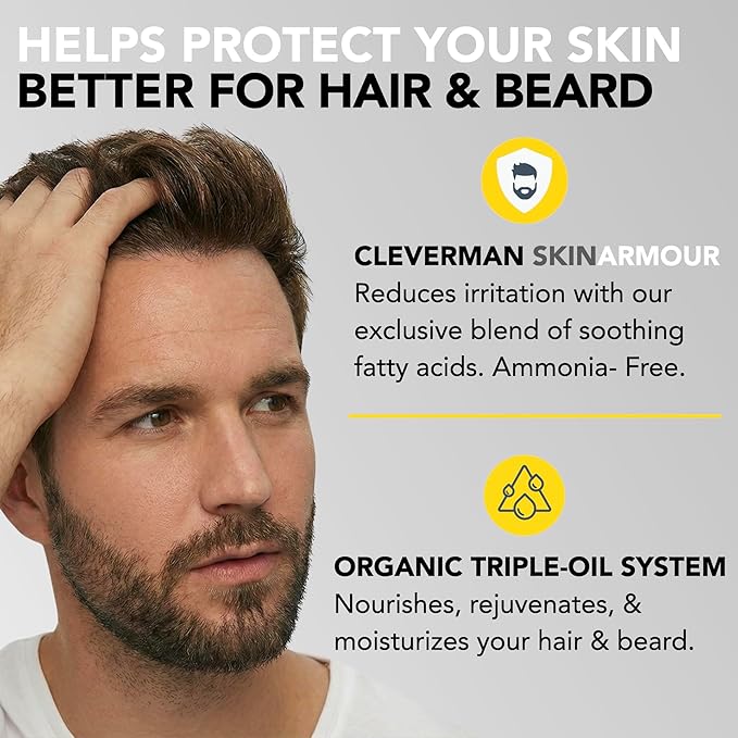 Cleverman Hair & Beard Dye Kit for Men, All-in-One Reusable Mens Hair Color, Natural Gray Coverage, Ammonia-Free Beard Mustache Dye for Men (Medium Brown, 2 Ounce (Pack of 1))
