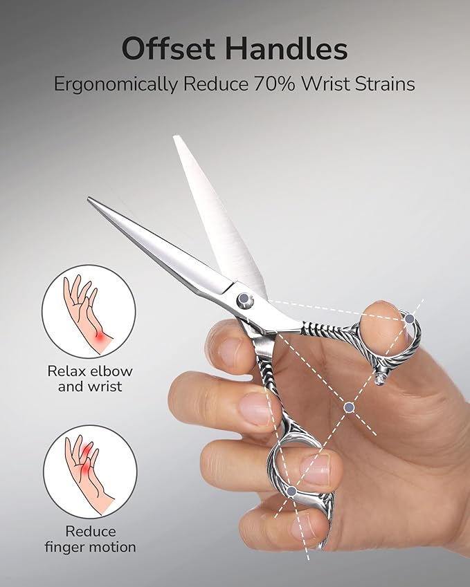 Professional Hair Cutting Scissors for Home & Salon – ULG 6.5" Premium Barber Shears with Adjustable Tension, Offset Handle, Ergonomic Grip & Sharp Stainless Steel Blades for Women, Men & Kids, Silver
