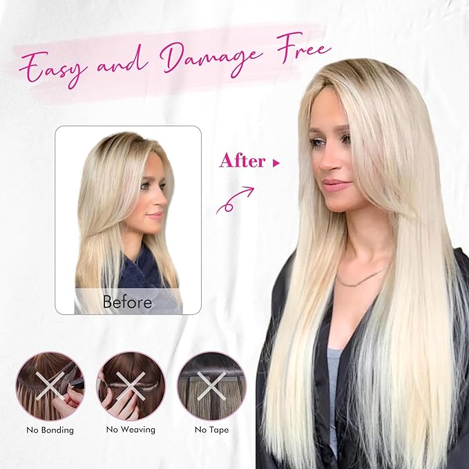 REECHO Invisible Wire Hair Extensions with Transparent Headband Adjustable Size Removable Secure Clips in Straight Secret Hairpiece for Women (24 Inch (Pack of 1), Ash Blonde with Highlights)