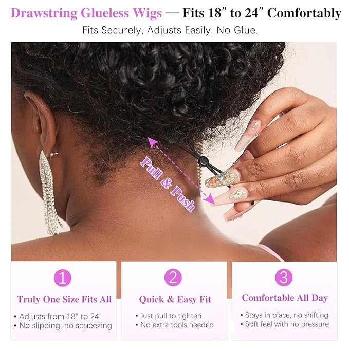 7x6 Burmese Curly Glueless Wigs Human Hair Pre Plucked Pre Cut 250% Density Drawstring Wig for Black Women 7x6 HD Lace Front Wigs Human Hair Glueless Wear and Go Nautural Color 20 Inch