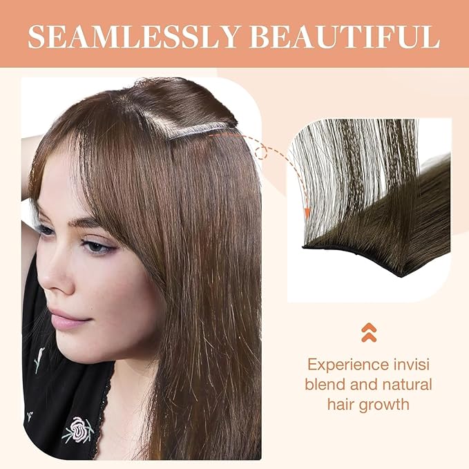 GOO GOO Invisi Edge Clip in Hair Extensions 7Pcs Injected Seamless PU Clip in Hair Extensions 22inch 160g, Virgin Real Human Hair, #3/8/613 Balayage Walnut Brown to Ash Brown and Bleach Blonde