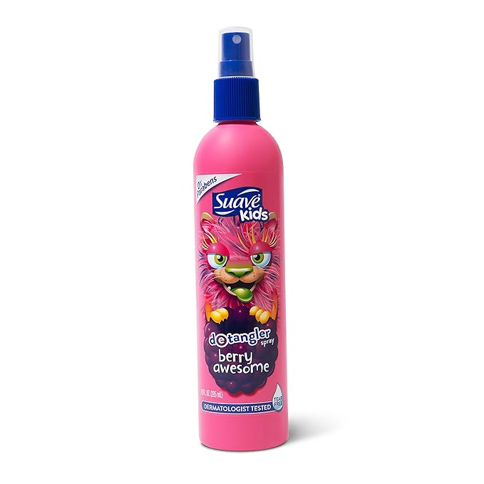 Suave Kids Detangler Spray For Tear-Free Styling, Berry Awesome Dermatologist-Tested Hair Detangler Formula 10 oz, Pack of 6