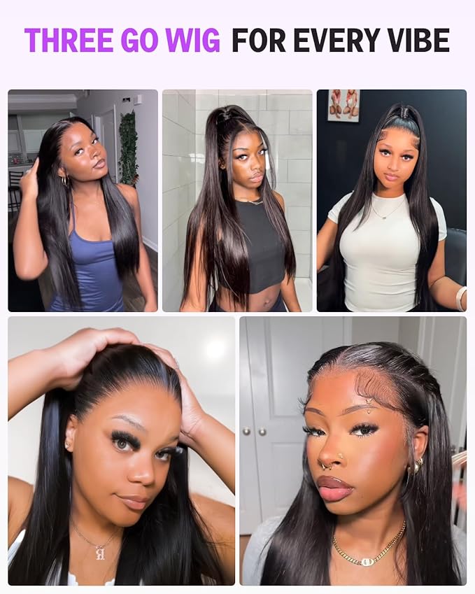 Wear and Go Glueless Wigs Human Hair Pre Cut Upgraded Ear-to-Ear 13x6 Frontal Wigs Human Hair Pre Plucked 220% Density Drawstring Straight Wig for Women 26 Inch