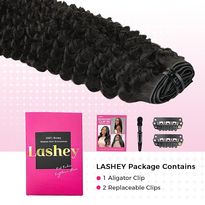 Lashey Invisi Edge Seamless Clip in Hair Extensions Human Hair 110g 7pcs Natural Black Kinky Curly Injected Virgin Human Hair Clip in Extensions 16 Inch