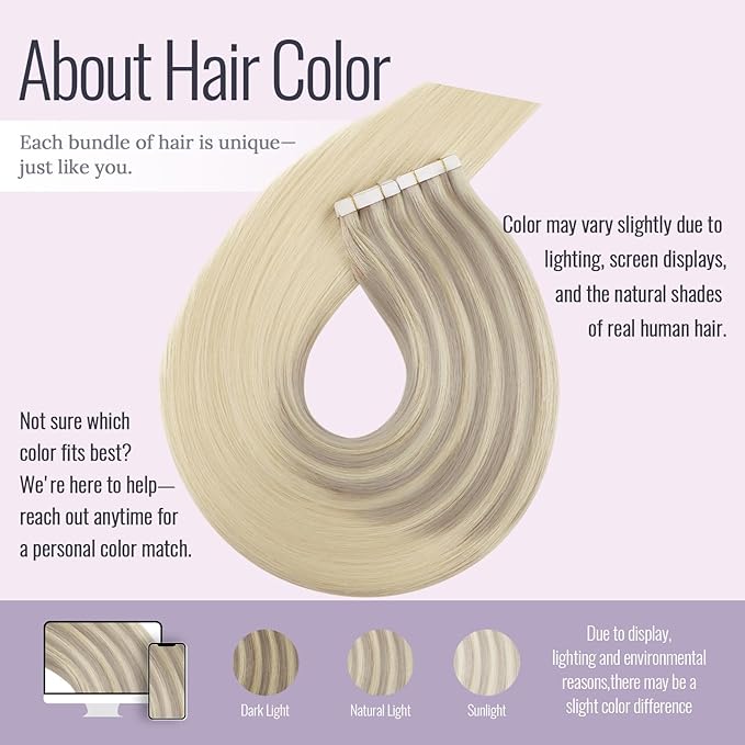 Fshine Tape in Hair Extensions 14 Inch Human Hair Balayage Golden Blonde and Platinum Blonde Tape in Extensions 20pcs 50g