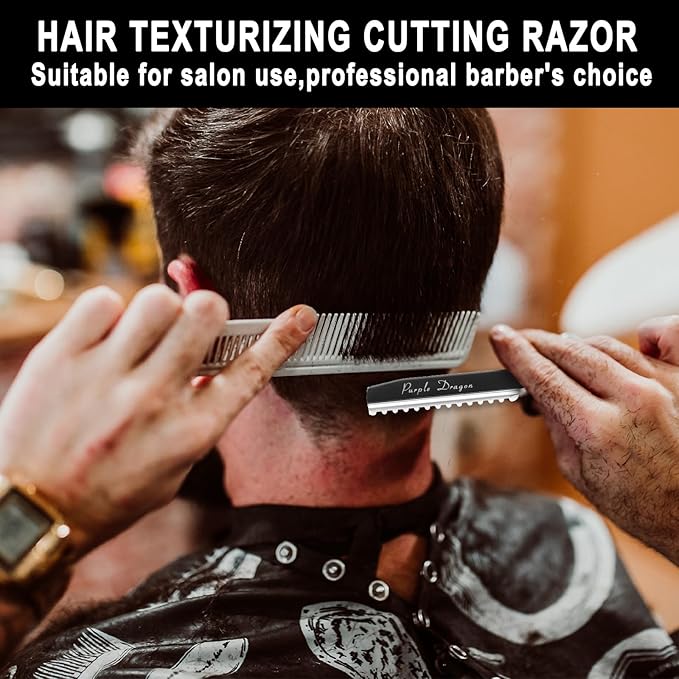Hair Razors For Cutting Hair 7" Mental Thinning Styling Razors with 10 PCS Sharp Stainless Steel Blades Professional Hair Styling Tool for Salon and Home (Black)