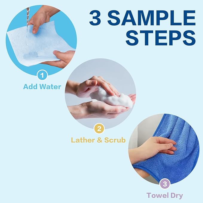 Disposable Rinse Free Bath Sponges, No Rinse Bathing Wipes for Adults, Soap Infused Dry Shower Wipes for Elderly, Bedridden, Camping, Post Surgery(25 Count 1 Pack)