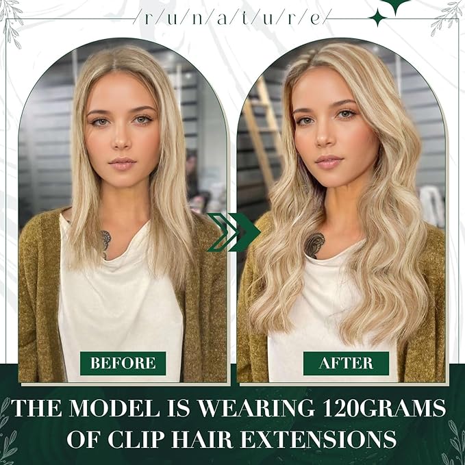 RUNATURE Blonde Hair Extensions Clip in Human Hair, Straight Clip in Hair Extensions Real Human Hair for Women, Remy Natural Hair, Can Be Styled, 12 Inch 50g 3pcs #18P60 Ash Blonde Highlights