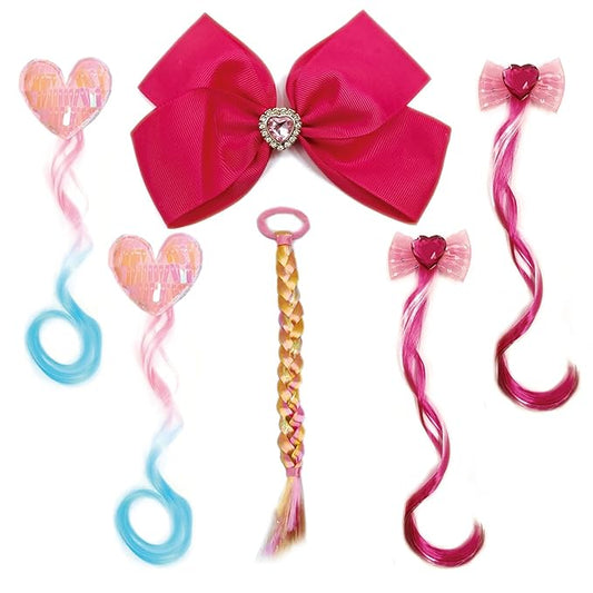 6 PCS Tinsel Hair Extensions for Girls, Pink Hair Clips for Toddler Girl, Princess Dress up Hair Pieces, Cute Gifts and Costume Hair Accessories Set for Little Princess (Doll-Inspired)