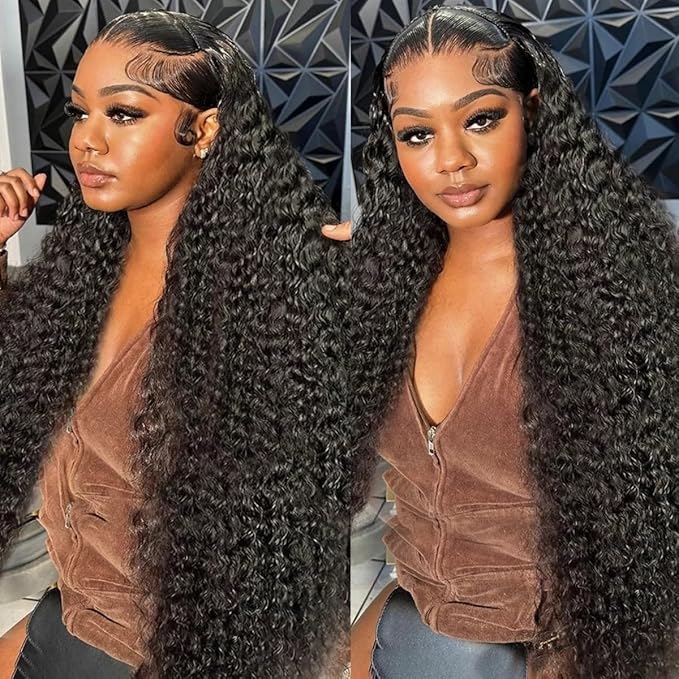 LICHANG Deep Wave 4x4 Transparent Lace Front Wigs Human Hair for Black Women Pre Plucked 180% Density Nature Color 26 Inch