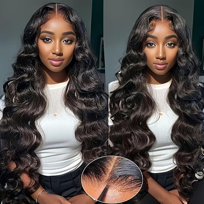 IUPin 34 Inch 5x5 SKINLIKE Real HD Lace Closure Wear and Go Glueless Wigs Human Hair Pre Plucked Pre Cut HD Lace Closure Wigs Human Hair 180% Density Body Wave Lace Frontal for Women Bleached Knots
