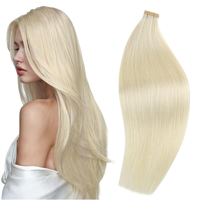 DOORES Tape in Extensions Real Human Hair, Platinum Blonde 80g 20 Inch 20pcs, Thick Remy Human Hair Extensions Tape in Skin Weft Real Remy Natural Straight Thick Ends