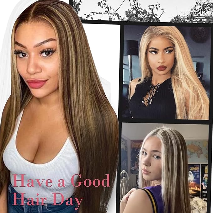 REECHO Invisible Wire Hair Extensions with Transparent Headband Adjustable Size Removable Secure Clips in Straight Secret Hairpiece for Women (Pack of 1), Ash Brown with Light Blonde Highlights)