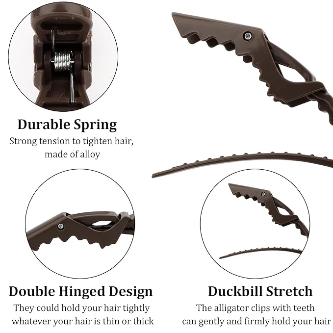 24 Pack Alligator Hair Clips for Styling, Sectioning Crocodile hair Clips Professional Barber Accessories for Salon of Thick Curly Volume Hair (Dark Brown)