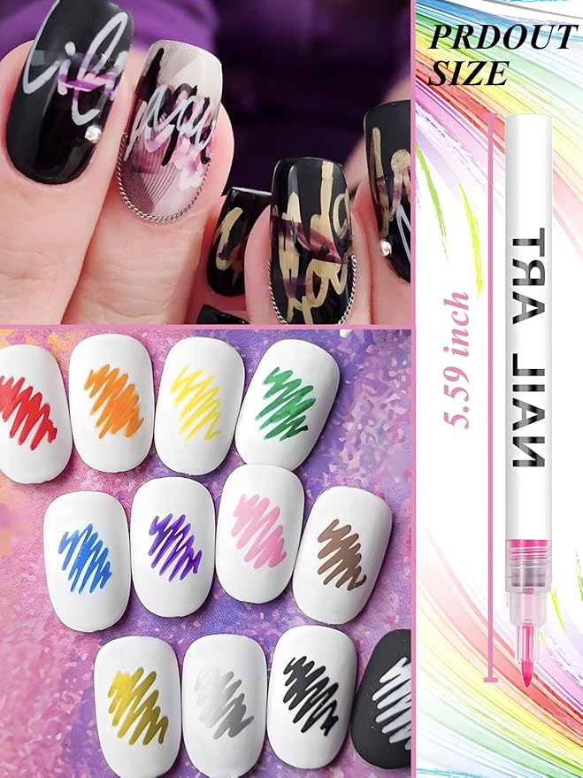 12 Colors Nail Art Pens, 3D Quick Dry Nail Point Graffiti Dotting Liner Pen Sets Nail Art Painted Pen Drawing Nail Design Kit for Nail DIY Decoration Christmas Gift
