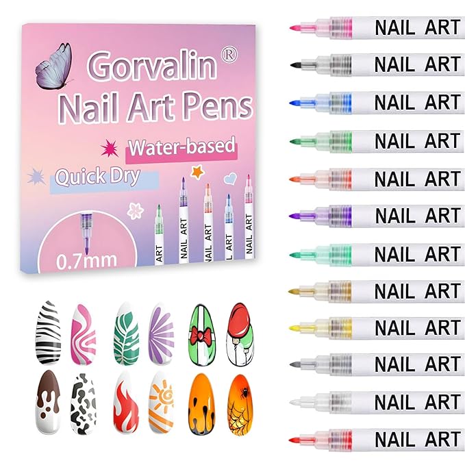 12 Colors Nail Art Pens, 3D Quick Dry Nail Point Graffiti Dotting Liner Pen Sets Nail Art Painted Pen Drawing Nail Design Kit for Nail DIY Decoration Christmas Gift