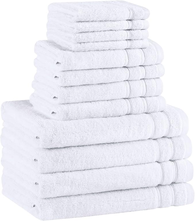 Comfort Spaces Towel Set for Bathroom 12 Piece Luxury Bath Towel Set 4 Hand Towel for Bathroom 4 Washcloth 4 Large Bath White Towel Sets 100% Cotton Quick Dry Towel Zero Twist Soft Lightweight Hotel