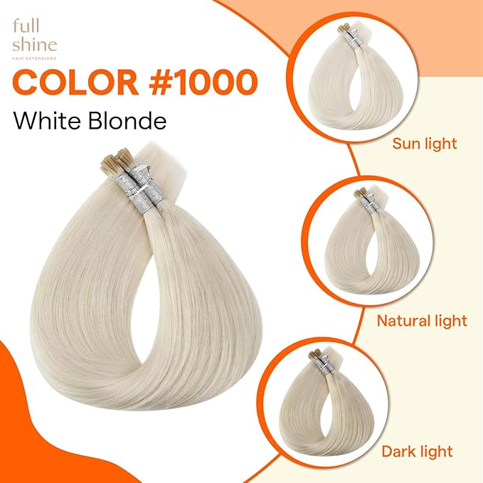 Full Shine I Tip Hair Extensions Real Human Hair 1000 White Blonde Keratin Bond Extensions 18 Inch I Tip Human Hair Extensions 40 Grams Itip Remy Hair add Length