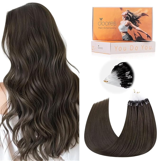 Doores Micro Ring Human Hair Extensions, Mocha Brown 20 Inch 50g/50s, Microlink Real Human Hair