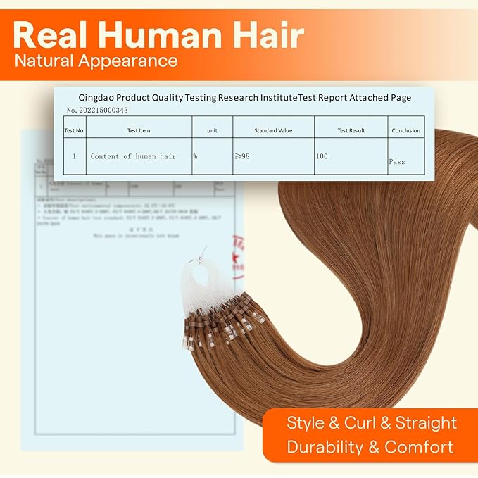 Full Shine Micro Loop Hair Extensions Real Human Hair Color 330 Copper Brown 16 Inch Micro Ring Hair Extensions Remy Hair Prebonded Extensions 50G with 7G Micro Beads Straight Remy Hair for Women