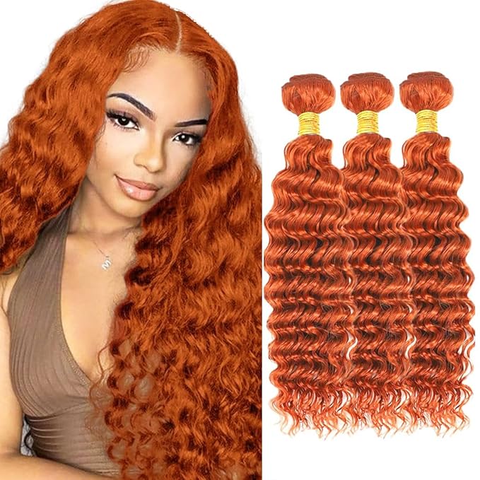 26 28 30 Inch Ginger Bundles Human Hair #350 Orange Deep Wave 3 Bundle Unprocessed Brazilian virgin hair Weave Extensions Double Weft 50 Grams/Bundle Colored Ginger Bundles for Woman