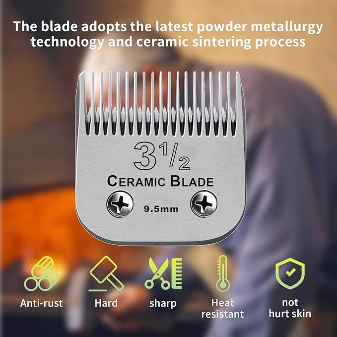 2 Packs Professional Detachable Replacement Ceramic Blades Size 3-1/2,Cut Length 3/8-Inch 9.5mm,compatible with Andis AGC,BDC,BGC,MBG Series/Oster Classic 76/Star-Teq/Power-Teq/A5 Clipper