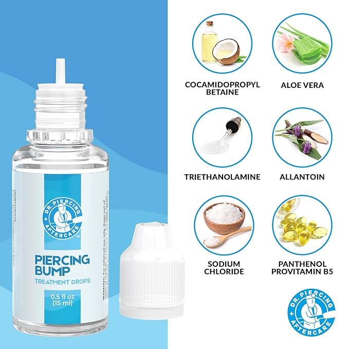 DR. PIERCING AFTERCARE Keloid Drops – Non-Greasy Saline Solution for Keloid Bump Removal for Piercings - May Reduce Appearance of Nose Piercing Bump, Nose Ear Lip Belly (15 mL, 3-Pack)