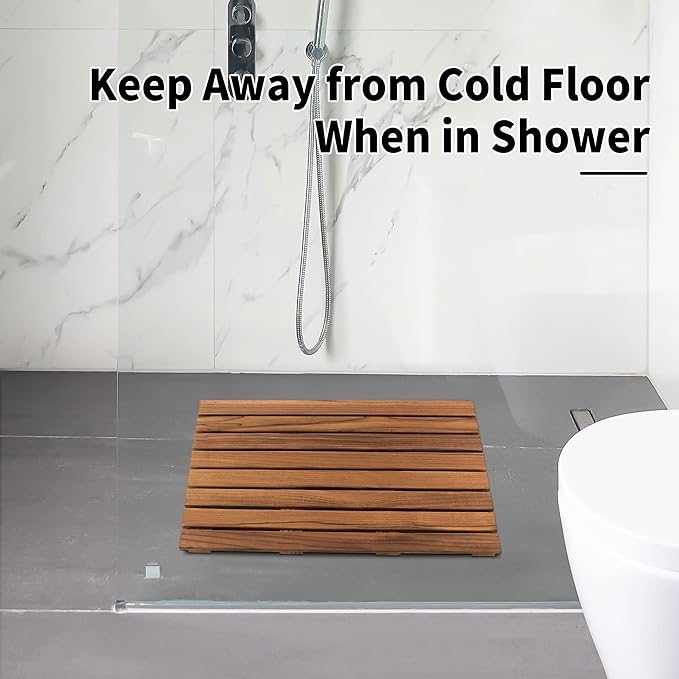 VaeFae Teak Shower Mat, Non-Slip Bath Mat, Luxury Spa Mat, Wooden Mat for Bathtub (Large)