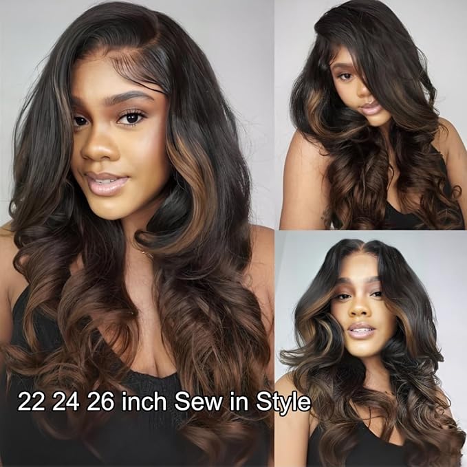 UNICE Chestnut Brown Ombre Body Wave Human Hair Weave 3 Bundles 8 10 10 inch Brazilian Remy Human Hair Wavy Sew in Human Hair Extensions