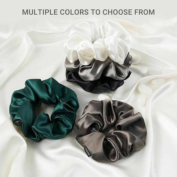 THXSILK Women's Pure Mulberry Silk Scrunchies - Cute Ring Hair Ties for Thick Hair, Red